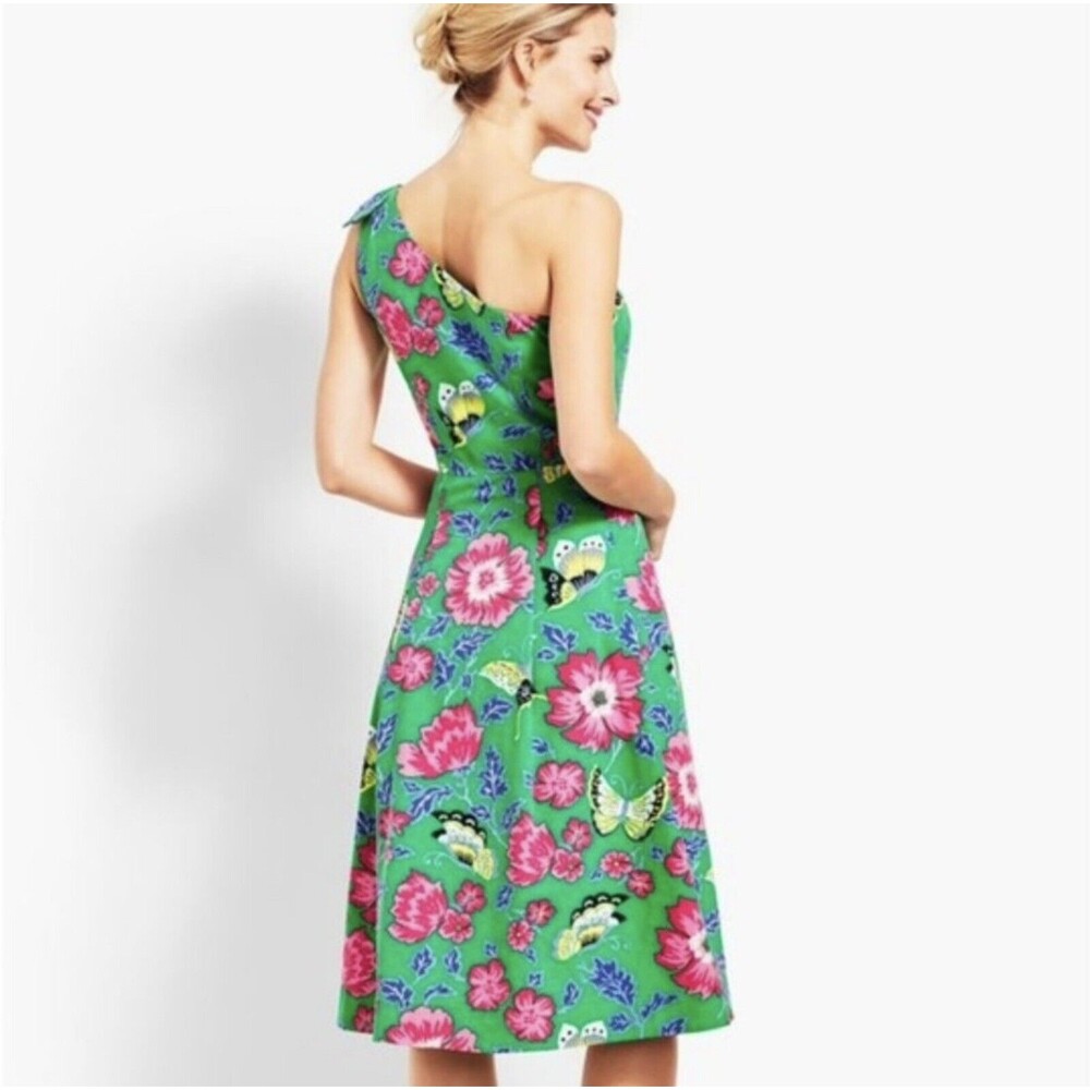 rsvp by Talbots Green Floral Dress One Shoulder Fit & Flare 10